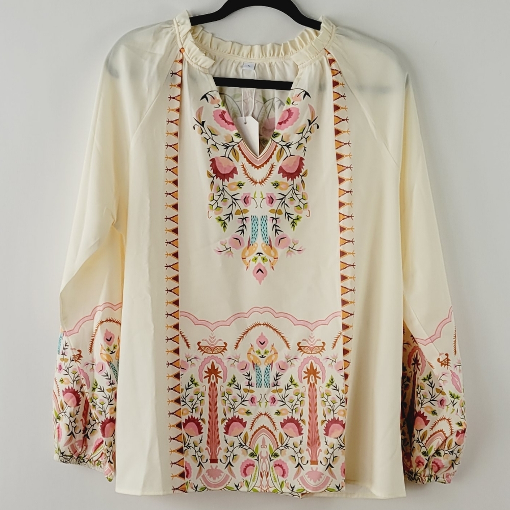 Botanica Longsleeve Embroidered Blouse Top Size Large